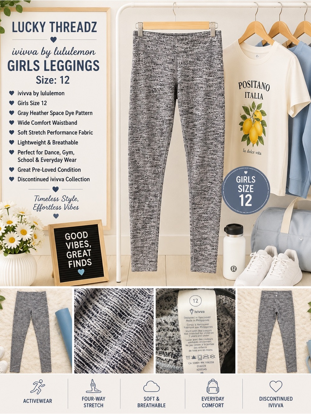lululemon athletica Girls Gray Heather Space Dye Leggings - Picture 1 of 1